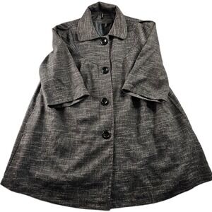 Ambition Coat Womens 1X Gray Textured Lined 3/4 Sleeve Collared Single Breasted